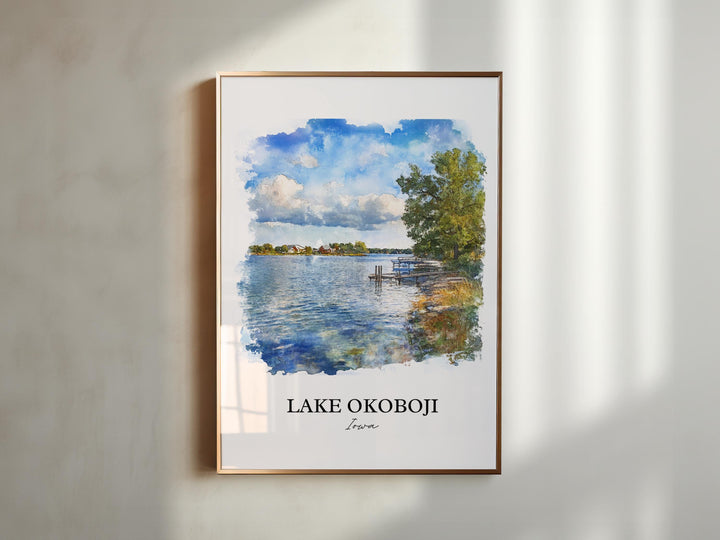 Lake Okoboji Wall Art, Dickinson County Print, Iowa Watercolor Art, Lake Okoboji Gift, Travel Print, Travel Poster, Housewarming Gift
