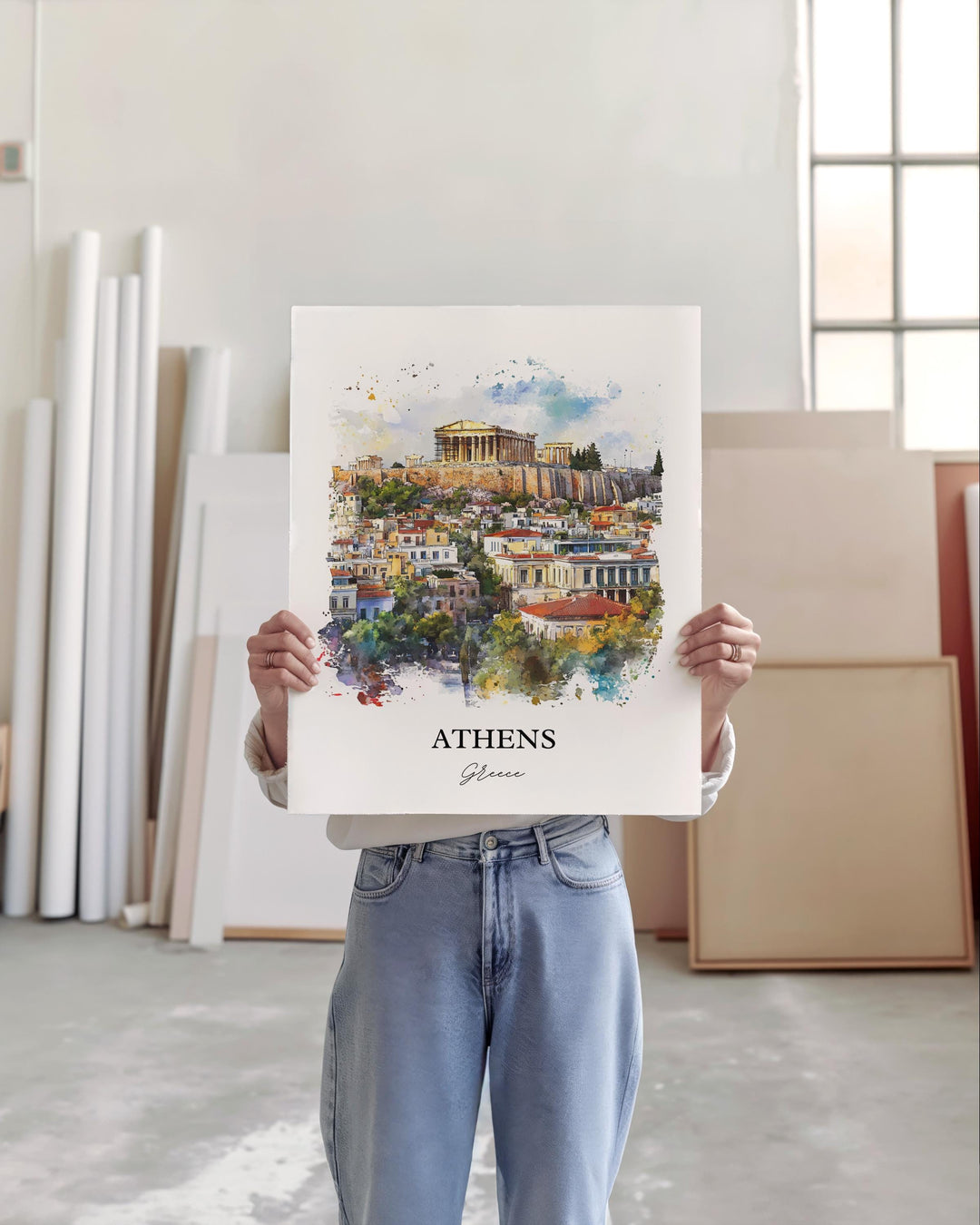 Athens Greece Wall Art, Athens Greece Print, Greece Watercolor Art, Athens Greece Gift, Travel Print, Travel Poster, Housewarming Gift