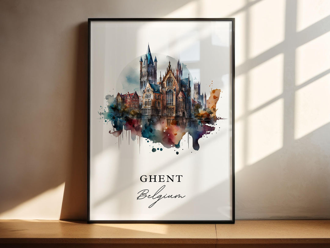 Ghent Belgium Wall Art, Ghent Print, Ghent Watercolor Art, Ghent Belgium Gift,