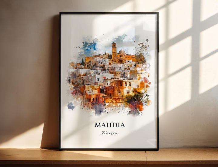 Mahdia Wall Art, Monastir Tunisia Print, Tunisia Watercolor Art, Mahdia Tunisia Gift, Travel Print, Travel Poster, Housewarming Gift