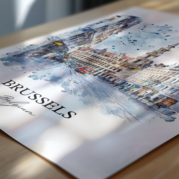 Brussels Wall Art, Brussels Print, Belgium Watercolor Art, Brussels Belgium Gift, Travel Print, Travel Poster, Housewarming Gift