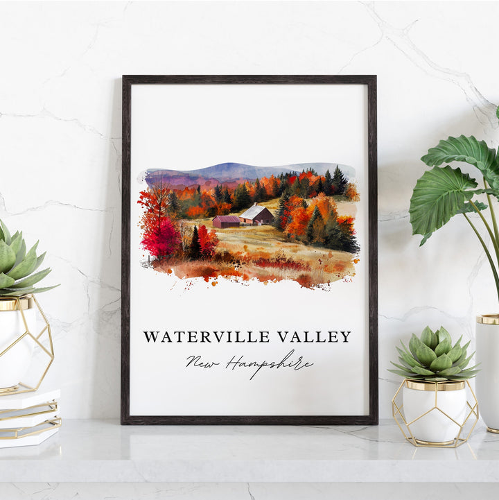 Waterville Valley traditional travel art - New Hampshire, Waterville Valley print, Wedding gift, Birthday present, Custom Text, Perfect Gift