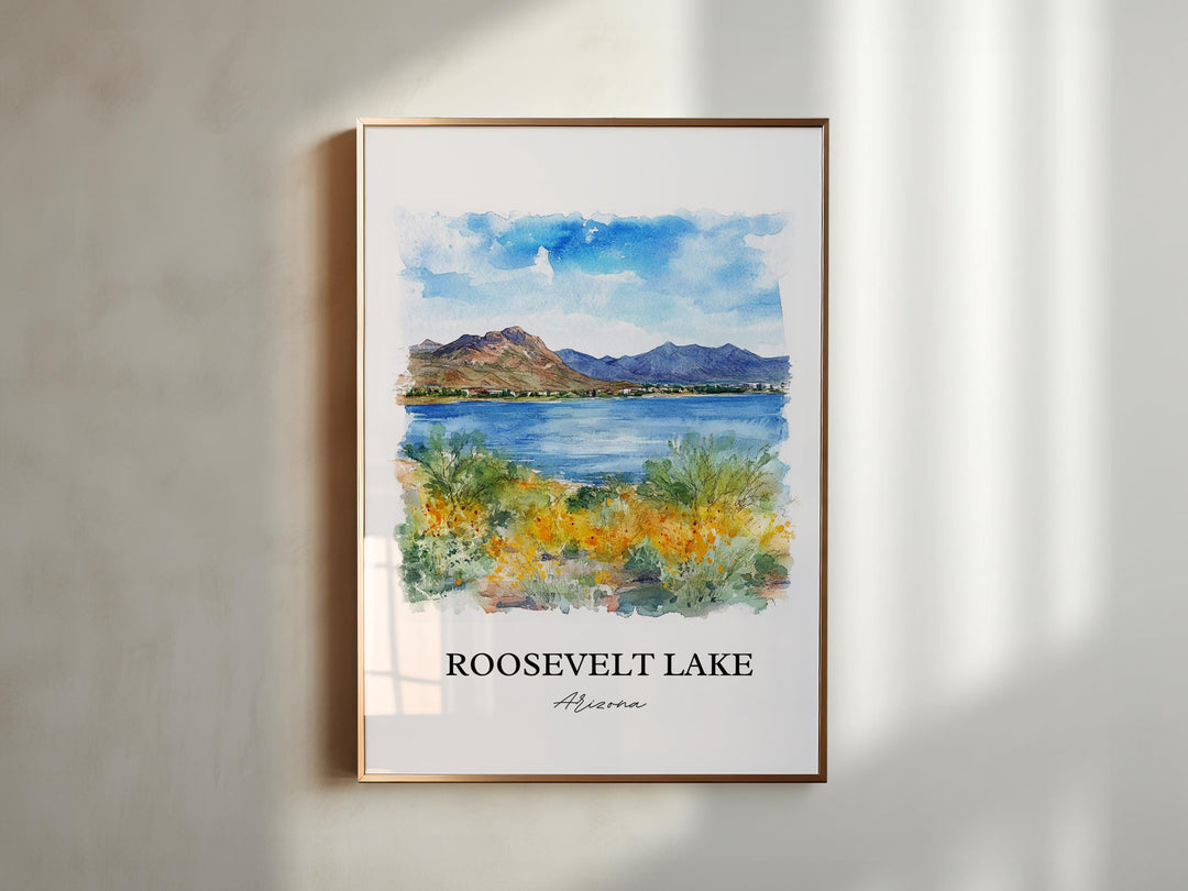 Roosevelt Lake Wall Art, Apache Junction Print, Arizona Watercolor Art, Roosevelt Lake Gift, Travel Print, Travel Poster, Housewarming Gift