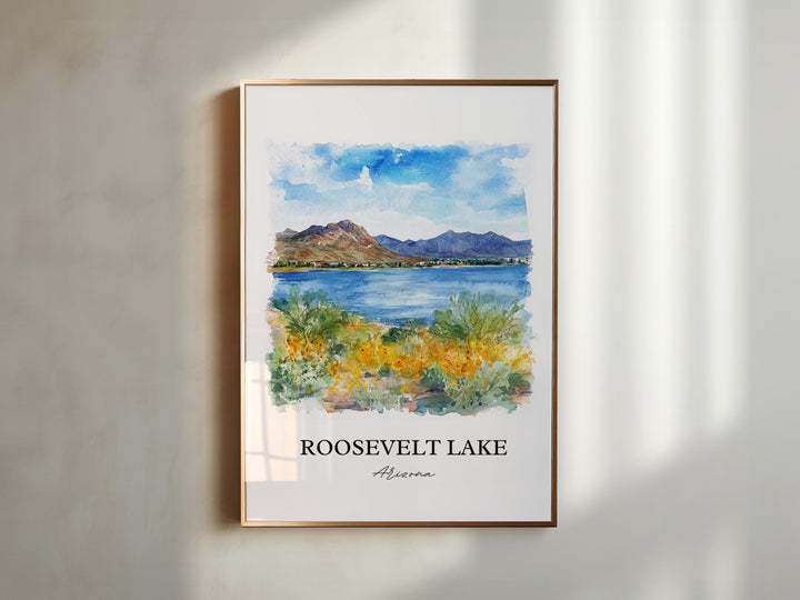 Roosevelt Lake Wall Art, Apache Junction Print, Arizona Watercolor Art, Roosevelt Lake Gift, Travel Print, Travel Poster, Housewarming Gift