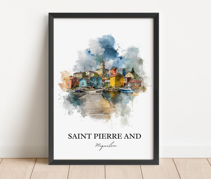 Saint Pierre and Miquelon Art, Newfoundland Print, Saint Pierre Watercolor, Miquelon Gift, Travel Print, Travel Poster, Housewarming Gift