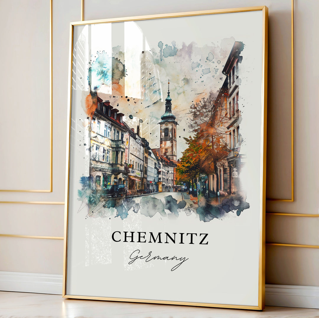 Chemnitz Wall Art, Chemnitz Germany Print, Germany Watercolor Art, Saxony Germany Art,