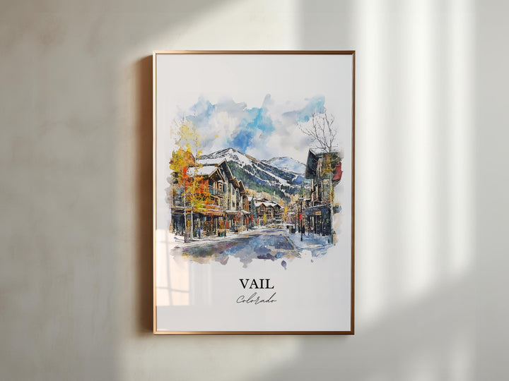 Vail Wall Art, Vail Village Print, Vail Watercolor Art, Vail Mountain Gift, Travel Print, Travel Poster, Housewarming Gift