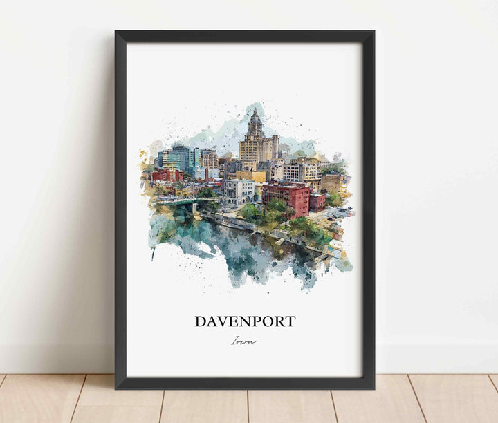 Davenport, Iowa Wall Art, Davenport Print, Iowa Watercolor Art, Davenport Iowa Gift, Travel Print, Travel Poster, Housewarming Gift