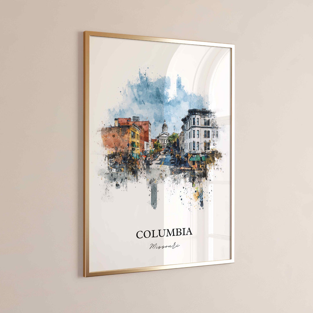 Columbia Missouri Wall Art, Columbia Print, Columbia MO Watercolor Art, Missouri Gift, Travel Print, Travel Poster, Housewarming Gift
