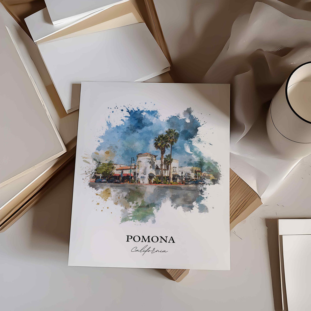 Pomona, California Wall Art, Pomona Print, Pomona Watercolor Art, San Gabriel Valley Gift, Travel Print, Travel Poster, Housewarming Gift