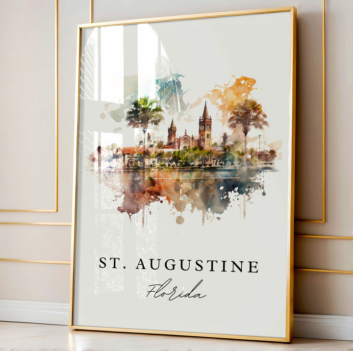 St. Augustine traditional travel art - Florida, Saint Augustine FL poster, Wedding gift, Birthday present, Custom Text, Personalised Gift