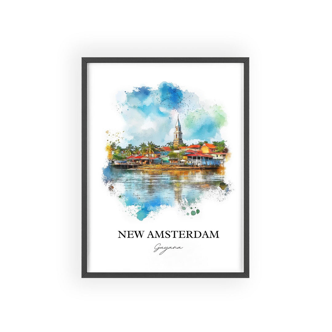 New Amsterdam Guyana Wall Art, Guyana Print, Guyana Watercolor Art, New Amsterdam Gift, Travel Print, Travel Poster, Housewarming Gift