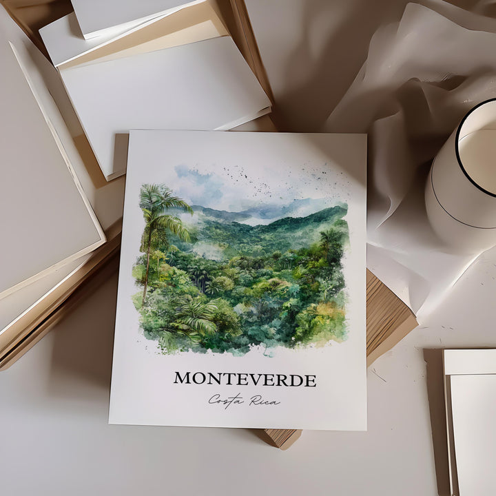 Monteverde Wall Art, Puntarenas Print, Costa Rica Watercolor Art, Monteverde CR Gift, Travel Print, Travel Poster, Housewarming Gift