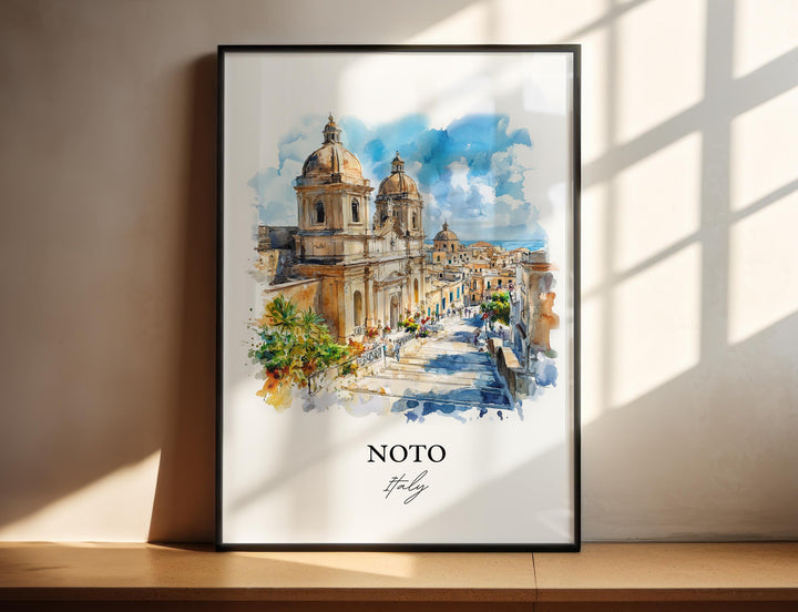 Noto Italy Wall Art, Sicily Italy Print, Italy Watercolor Art, Noto Italy Gift, Travel Print, Travel Poster, Housewarming Gift