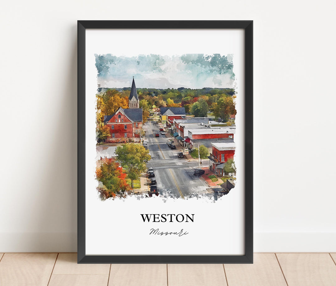 Weston Missouri Wall Art, Weston MO Print, Missouri Watercolor Art, Platte County MO Gift, Travel Print, Travel Poster, Housewarming Gift