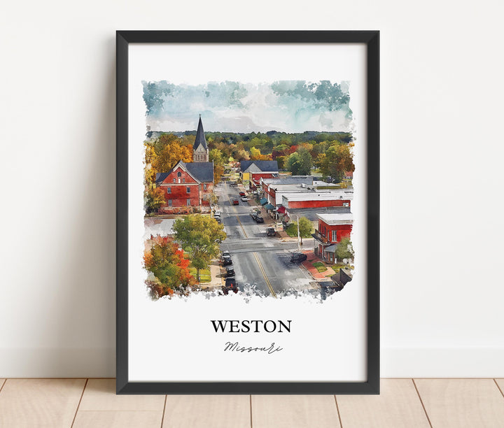 Weston Missouri Wall Art, Weston MO Print, Missouri Watercolor Art, Platte County MO Gift, Travel Print, Travel Poster, Housewarming Gift