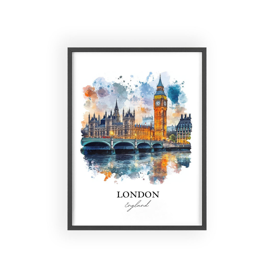 London Wall Art, Big Ben Print, England Watercolor Art, London UK Gift, Travel Print, Travel Poster, Housewarming Gift