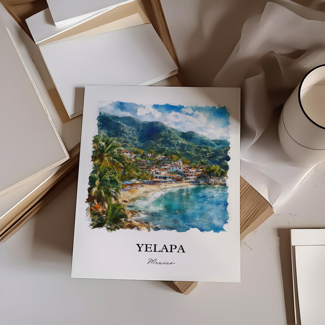 Yelapa Wall Art, Yelapa Mexico Print, Mexico Watercolor Art, Jalisco Gift, Travel Print, Travel Poster, Housewarming Gift