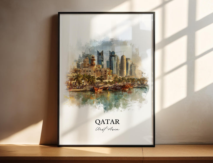 Qatar Wall Art, Qatar Print, Qatar Watercolor Art, Qatar Country Gift, Travel Print, Travel Poster, Housewarming Gift