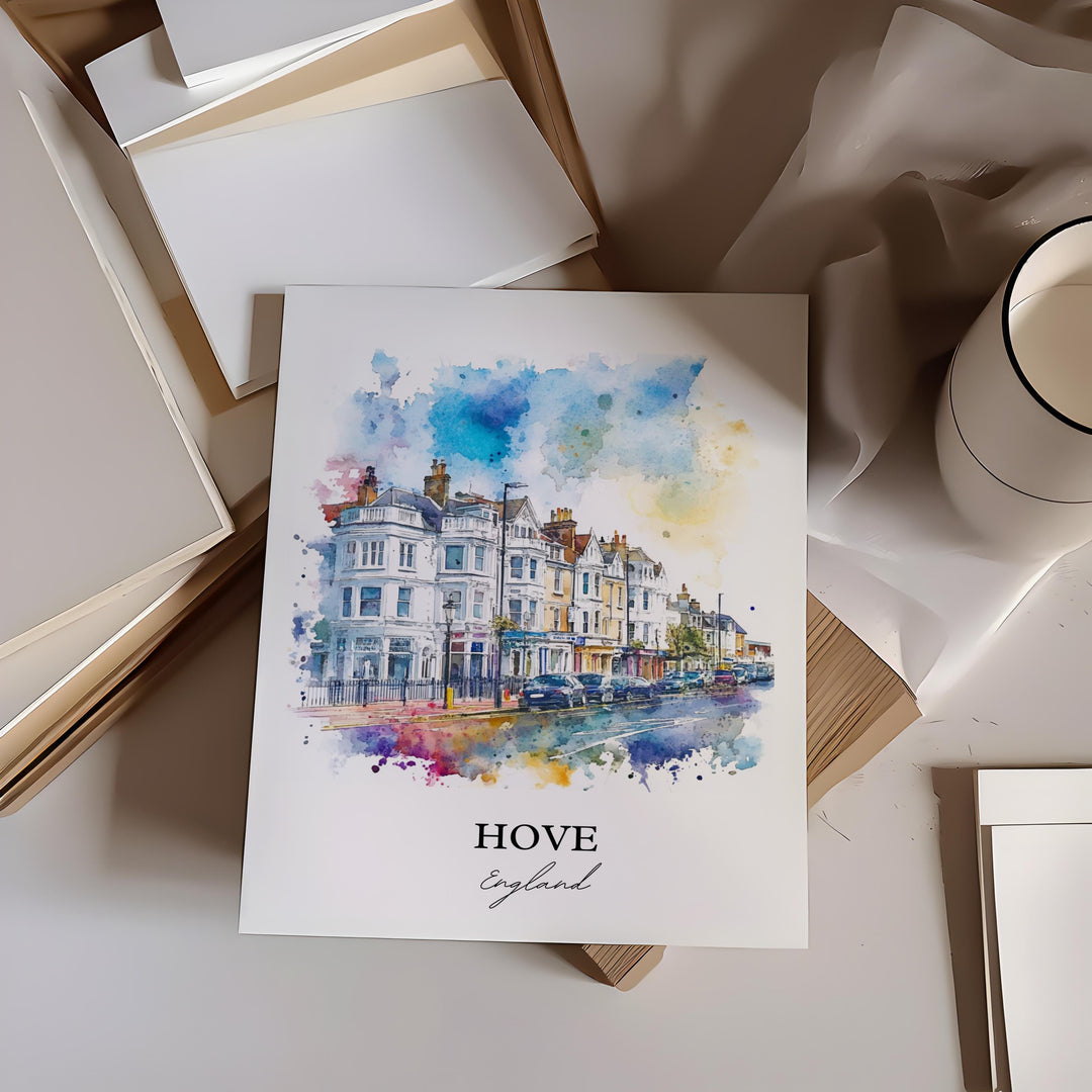 Hove England Wall Art, East Sussex England Print, Hove Watercolor Art, Hove England Gift, Travel Print, Travel Poster, Housewarming Gift