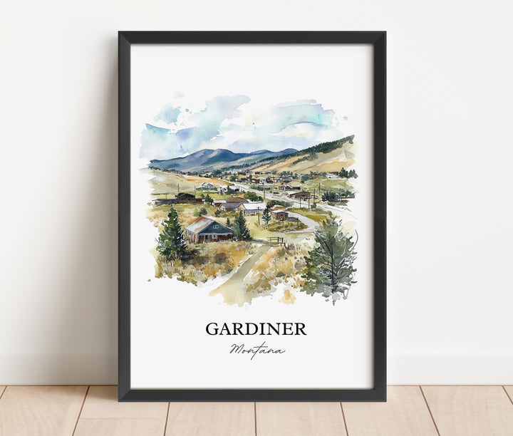 Gardiner MT Wall Art, Gardiner Montana Print, Montana Watercolor Art, Montana Gift, Travel Print, Travel Poster, Housewarming Gift