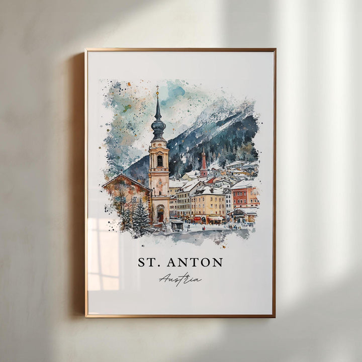 St. Anton Wall Art, St. Anton am Arlberg Print, Austria Watercolor, Austria Ski Gift, Tyrolean Alps Print, Travel Poster, Housewarming Gift