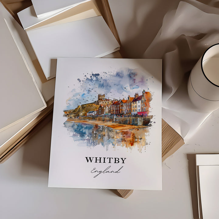 Whitby England Wall Art, Whitby Print, Yorkshire Coast Watercolor, Whitby England Gift,