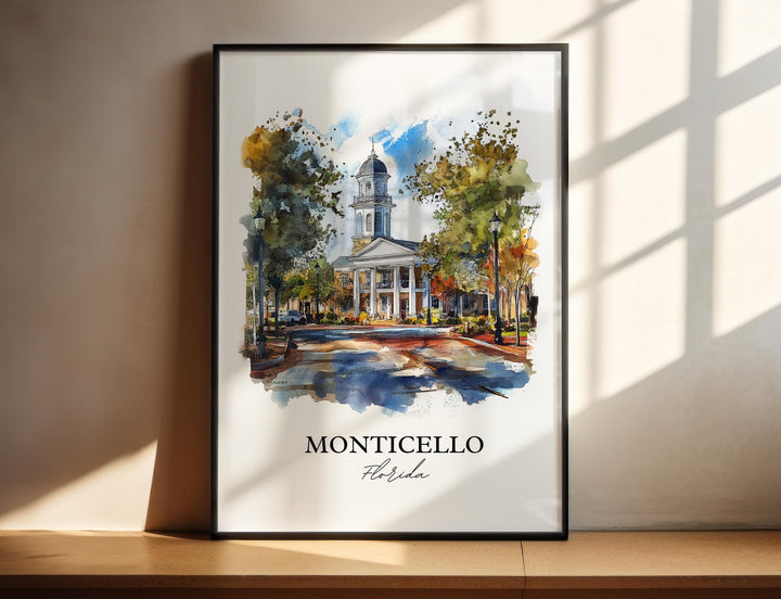 Monticello FL Wall Art, Monticello Florida Print, Florida Artwork, Jefferson County FL Gift, Travel Print, Travel Poster, Housewarming Gift