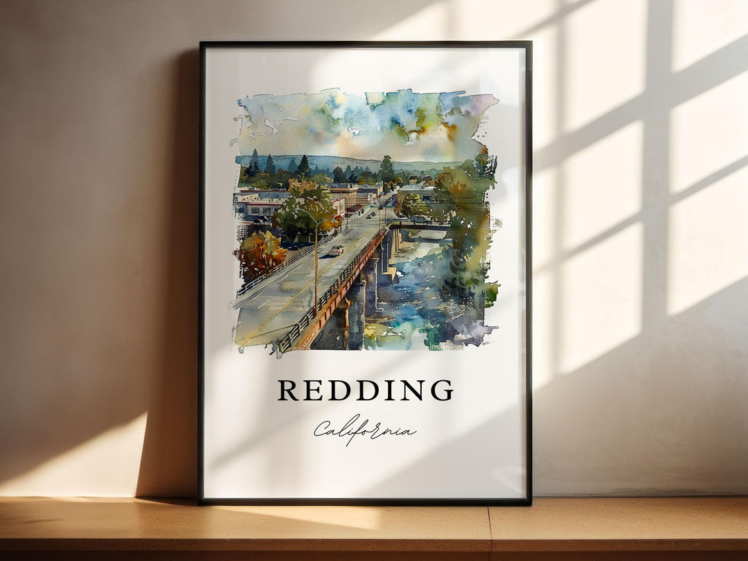 Redding CA Wall Art, Redding Print, Redding Watercolor Art, Redding California Gift,