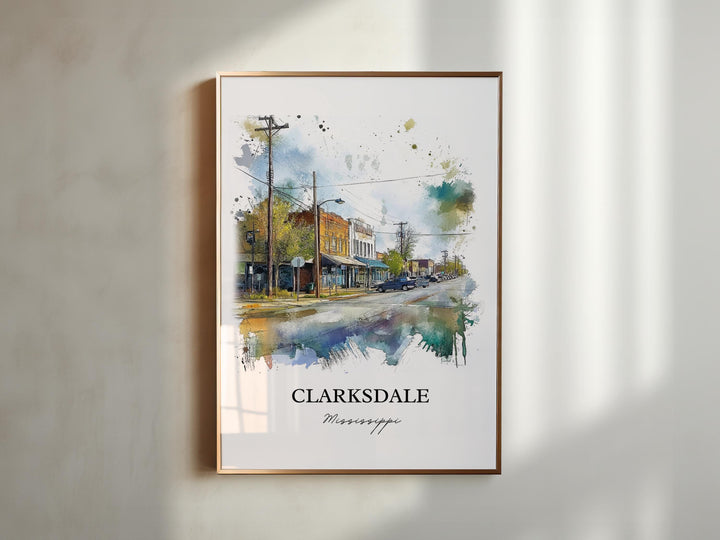 Clarksdale MS Wall Art, Clarksdale MS Print, Mississippi Watercolor Art, Clarksdale Gift, Travel Print, Travel Poster, Housewarming Gift