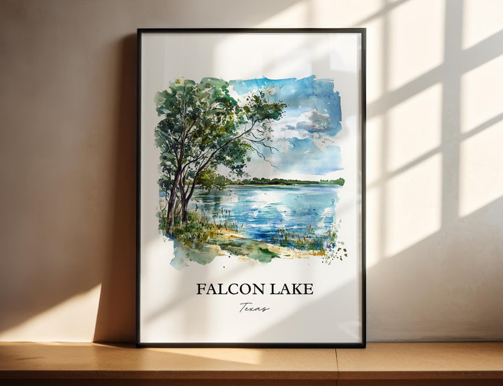 Falcon Lake Wall Art, Rio Grand River Print, Texas Watercolor Art, Falcon Lake TX Gift, Travel Print, Travel Poster, Housewarming Gift