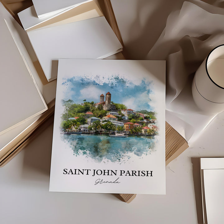 Saint John Parish Wall Art, Grenada Print, Grenada Watercolor, Grenada Gift, Grenada Travel Print, Travel Poster, Housewarming Gift