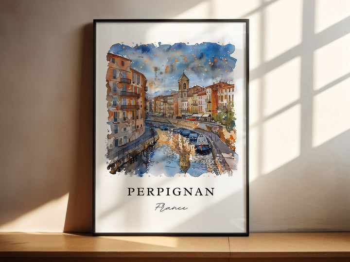 Perpignan Wall Art, Perpignan France Print, Pyrenees Watercolor Art, Perpignan France Gift,