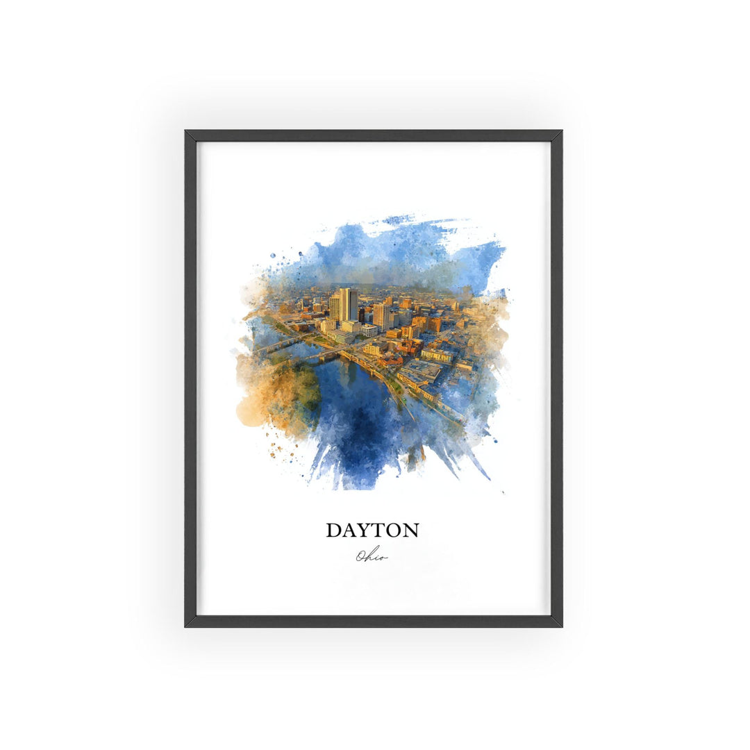Dayton Ohio Wall Art, Dayton Print, Dayton OH Watercolor Art, Dayton Ohio Skyline Gift, Travel Print, Travel Poster, Housewarming Gift