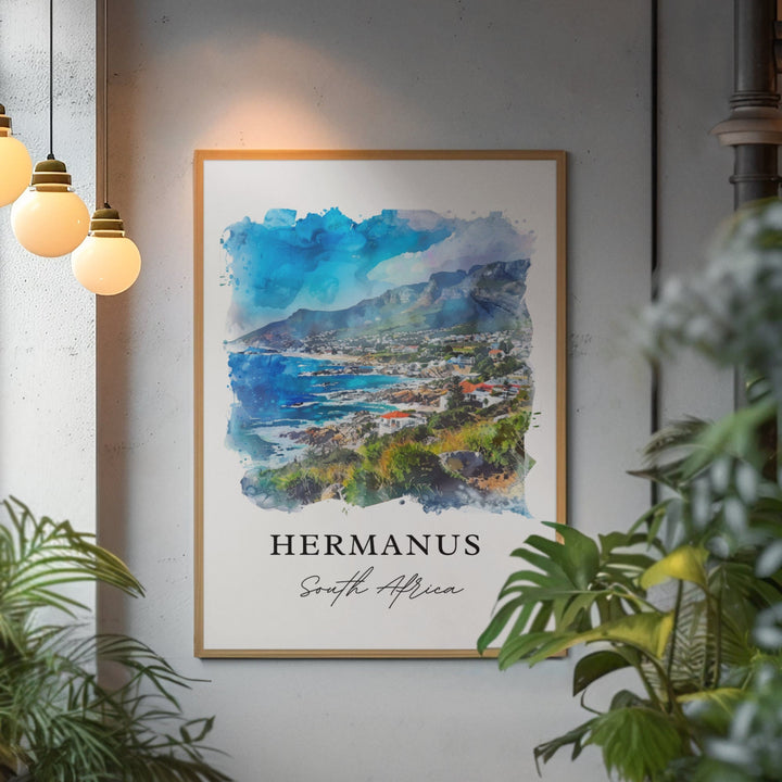 Hermanus Wall Art, Cape Town Print, Hermanus SA Watercolor, Hermanus South Africa Gift,