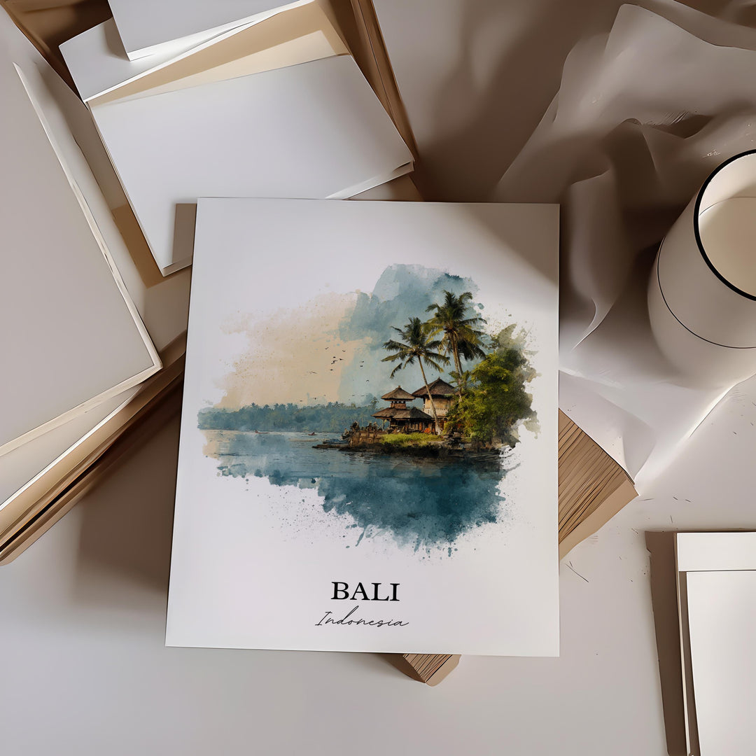 Bali Wall Art, Bali Print, Bali Indonesia Watercolor Art, Bali Indonesia Gift, Bali Travel Print, Travel Poster, Housewarming Gift