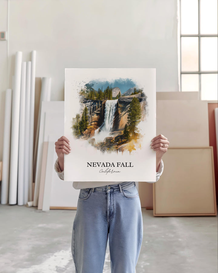 Nevada Fall Wall Art, Yosemite Print, California Watercolor Art, Nevada Fall Gift, Travel Print, Travel Poster, Housewarming Gift