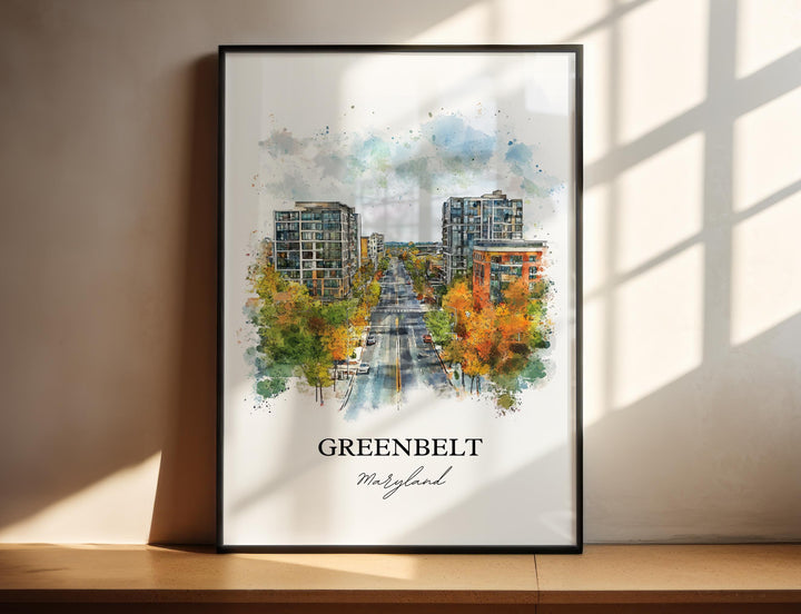 Greenbelt MD Wall Art, Prince George's County Print, Maryland Watercolor Art, Greenbelt Gift, Travel Print, Travel Poster, Housewarming Gift