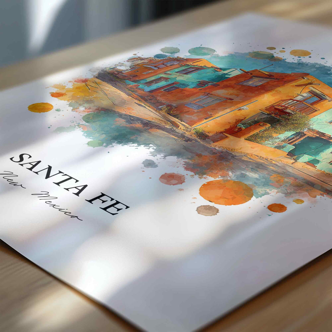 Santa Fe Wall Art, New Mexico Print, Santa Fe NM Watercolor Art, New Mexico Gift, Travel Print, Travel Poster, Housewarming Gift