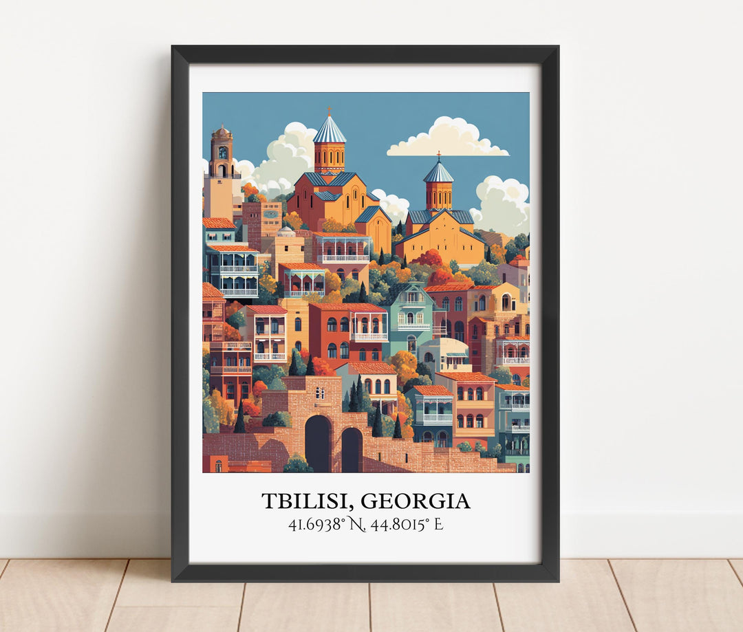Tbilisi Art, Tbilisi Georgia Retro Travel Art, Georgia Country Decor, Tbilisi Gift, Tbilisi Travel Art, Travel Prints, Housewarming Gift
