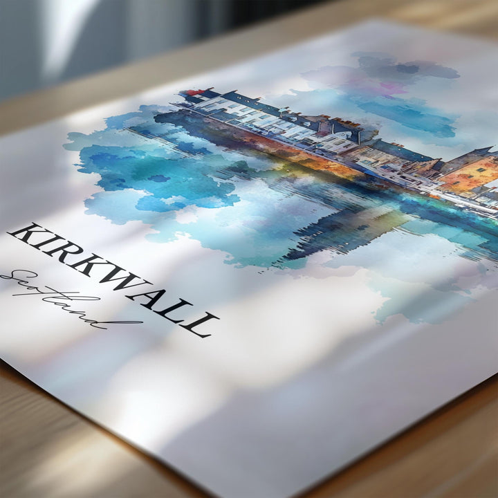Kirkwall Wall Art, Orkney Print, Scotland Watercolor Art, Kirkwall Scotland Gift, Travel Print, Travel Poster, Housewarming Gift
