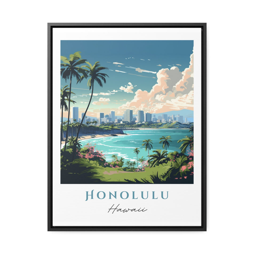 Honolulu traditional travel art - Hawaii, Honolulu poster, Wedding gift, Birthday present, Custom Text, Personalised Gift