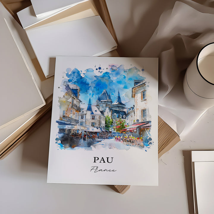 Pau France Wall Art, Pau Print, Pyrenees Watercolor, Pau France Art Gift,