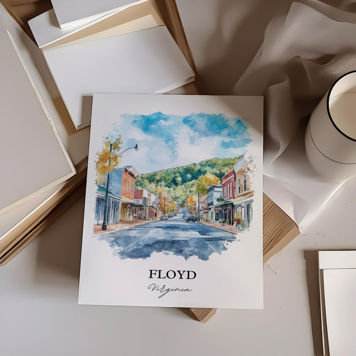 Floyd VA Wall Art, Blue Ridge Virginia Print, Virginia Watercolor Art, Floyd Virginia Gift, Travel Print, Travel Poster, Housewarming Gift