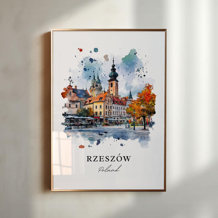 Rzeszow Wall Art, Rzeszow Poland Print, Rzeszow Watercolor Art, Wislok River Gift,