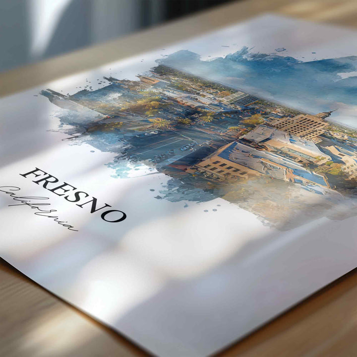 Fresno, California Wall Art, Fresno Print, Fresno Watercolor Art, Fresno California Gift, Travel Print, Travel Poster, Housewarming Gift