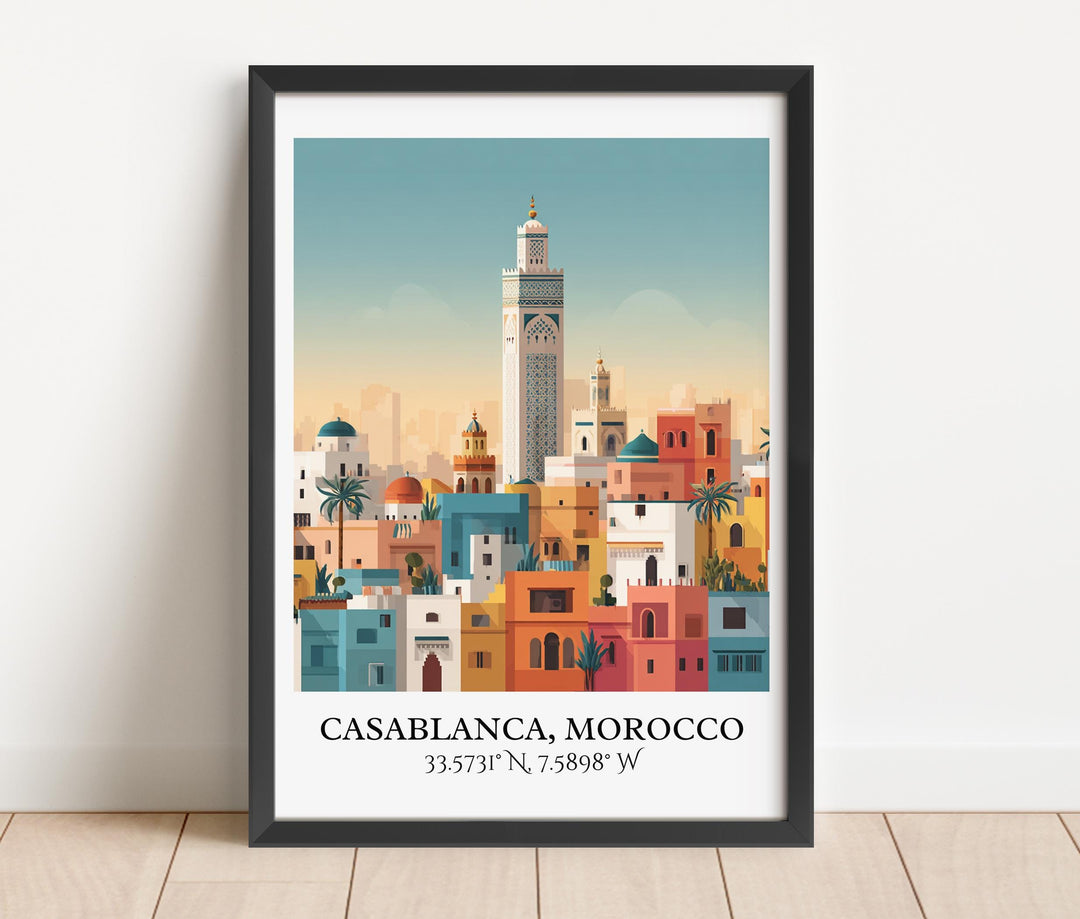Casablanca Art, Casablanca Retro Travel Art, Casablanca Morocco Decor, Morocco Gift, Morocco Travel Art, Travel Prints, Housewarming Gift