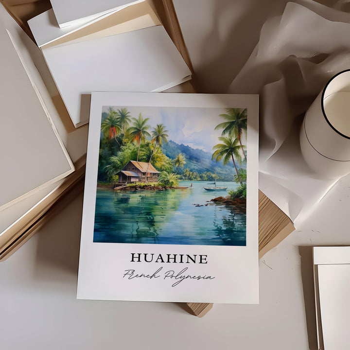 Huahine wall art - French Polynesia, Huahine poster, Huahine Wedding gift, Huahine Island Birthday present, Custom Text, Personalised Gift