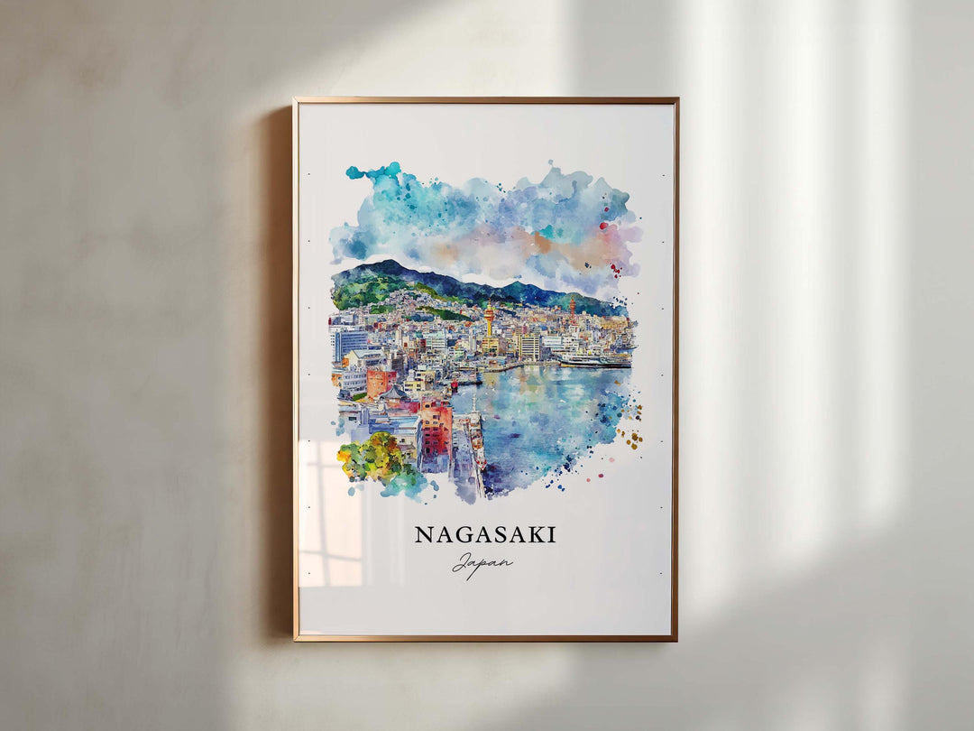 Nagasaki Wall Art, Nagasaki Japan Print, Nagasaki Watercolor Art, Nagasaki Japan Gift,