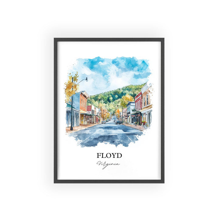 Floyd VA Wall Art, Blue Ridge Virginia Print, Virginia Watercolor Art, Floyd Virginia Gift, Travel Print, Travel Poster, Housewarming Gift